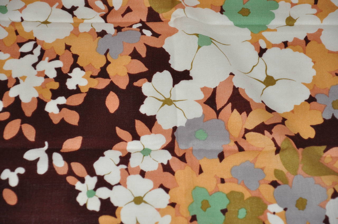 This wonderfully detailed huge wool challis multi-color floral print scarf measures 42