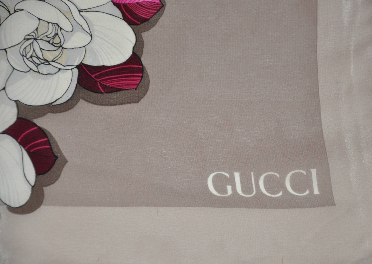 Gucci Multi-Color Floral Print Silk Scarf In Good Condition In New York, NY