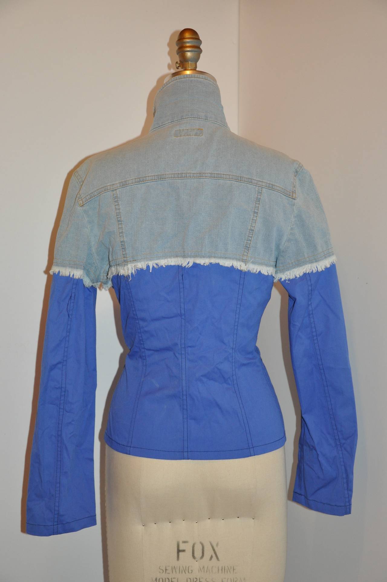 Purple Moschino Blue and Denim Cotton Jacket For Sale