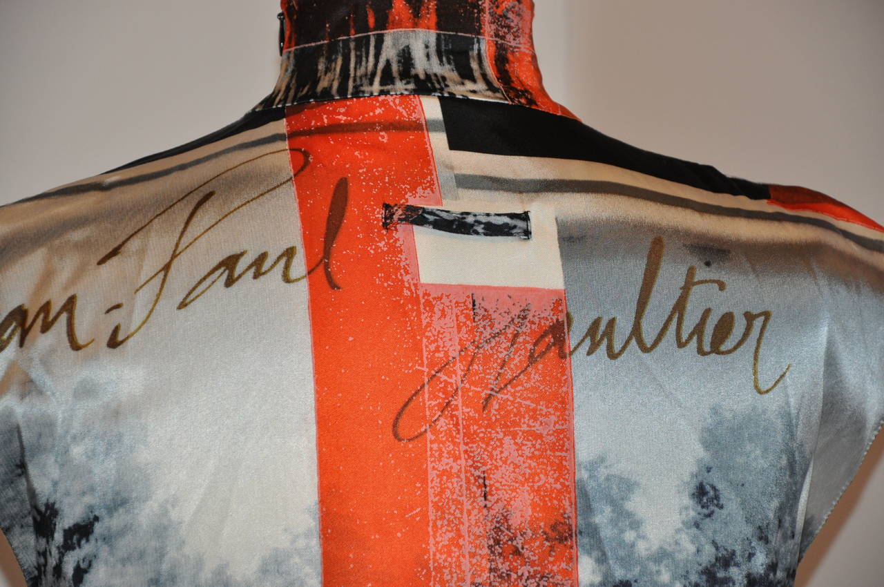 Jean Paul Gaultier Bold Multi-Color High-Neck Abstract Stretch Top In Excellent Condition For Sale In New York, NY