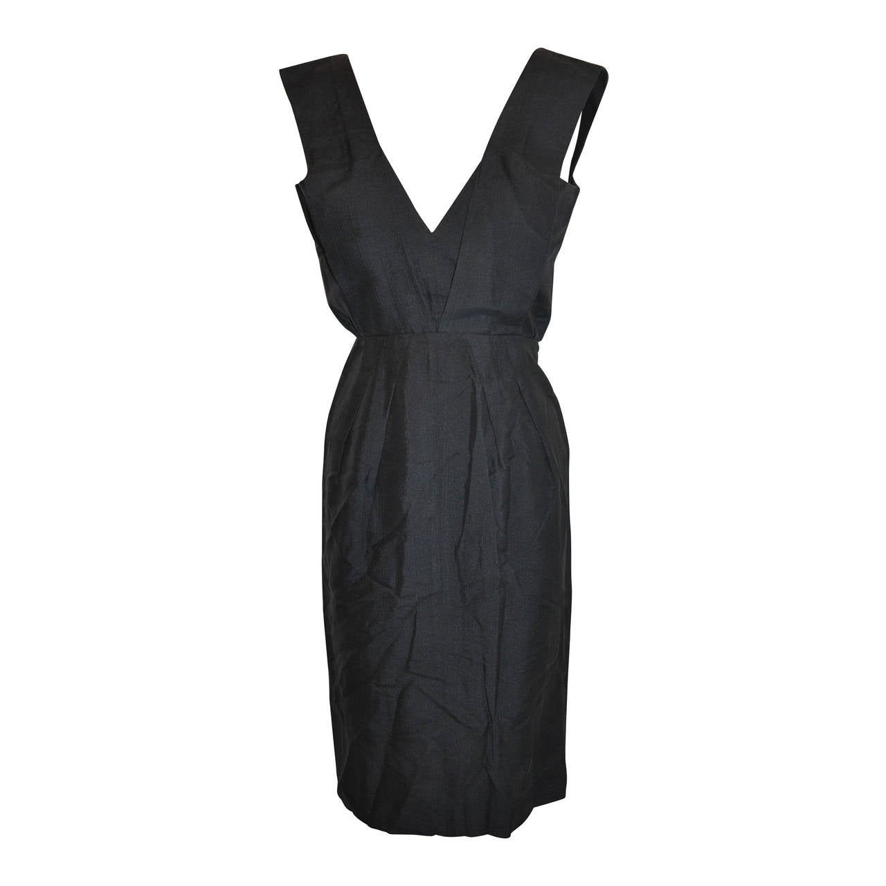 Nino Cerruti Navy Silk Flat-Pleat Dress For Sale