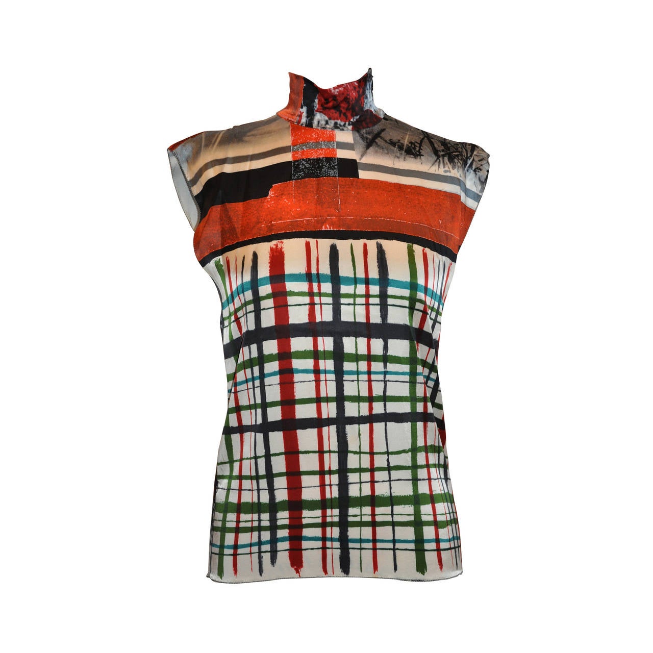 Jean Paul Gaultier Bold Multi-Colour High-Neck Abstract Stretch Top