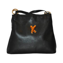 Paloma Picasso Black Signature "X" Calfskin with Gold Hardware Shoulder Bag