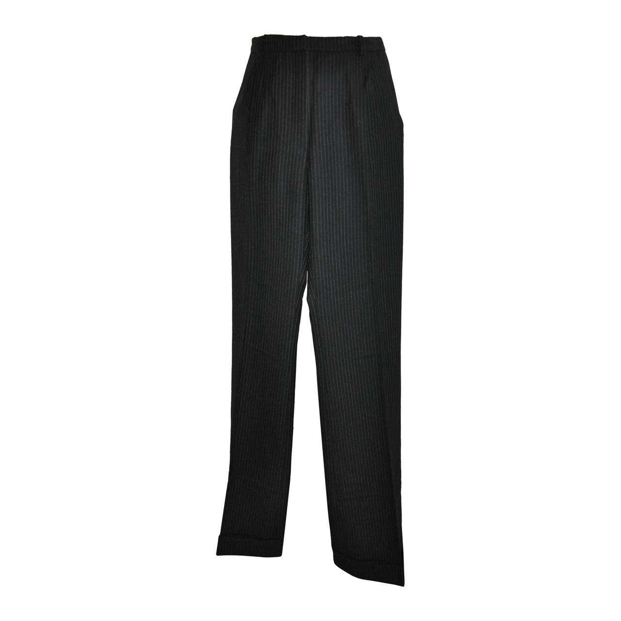 Balenciaga Black Wool Pinstripe Trousers For Sale at 1stDibs
