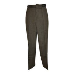 Gucci Black & Cream Wool with Calfskin and Gold Hardware Accent Trousers
