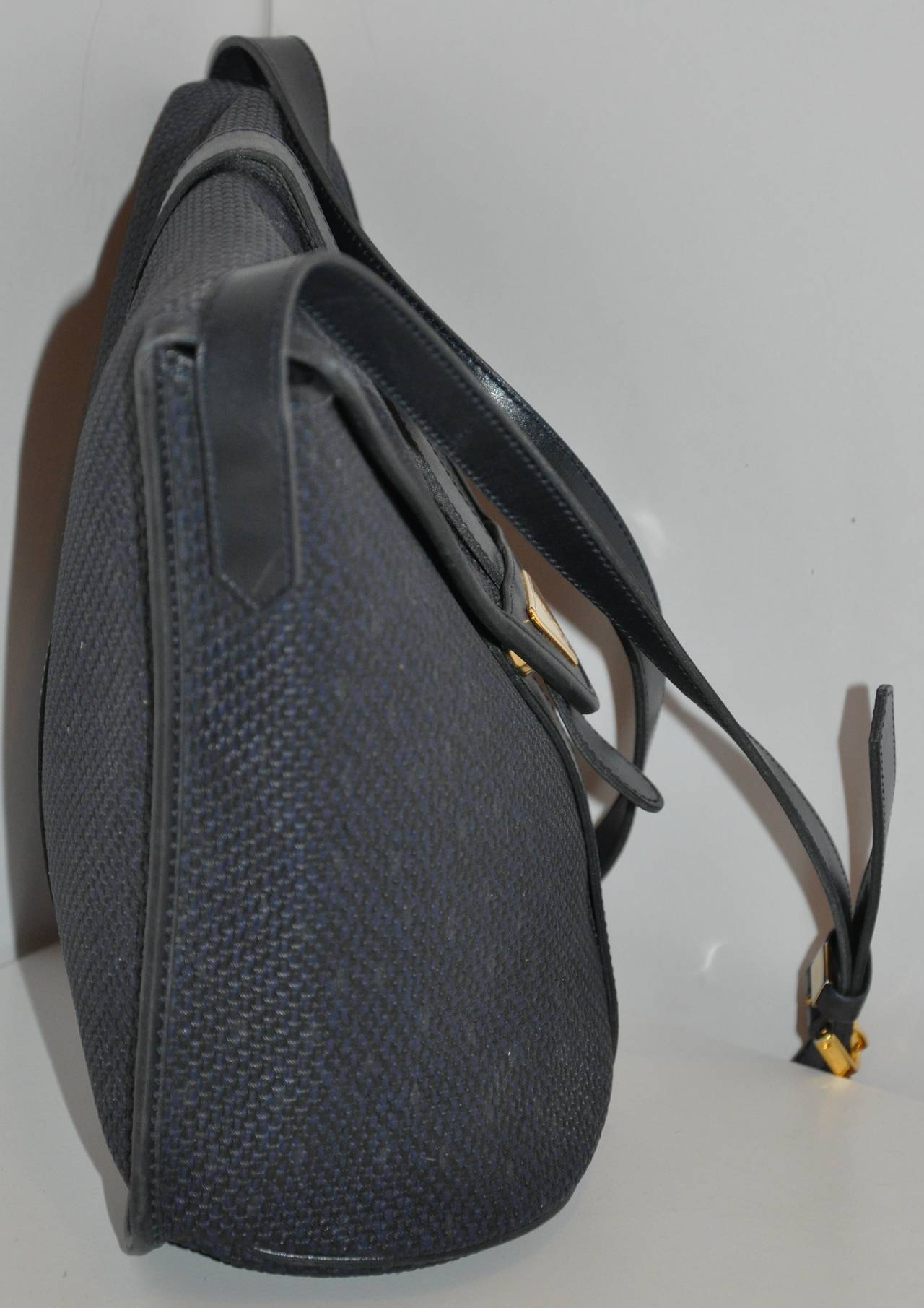 Yves Saint Laurent Woven Weave Navy Flap-Over Shoulder Bag In Good Condition For Sale In New York, NY