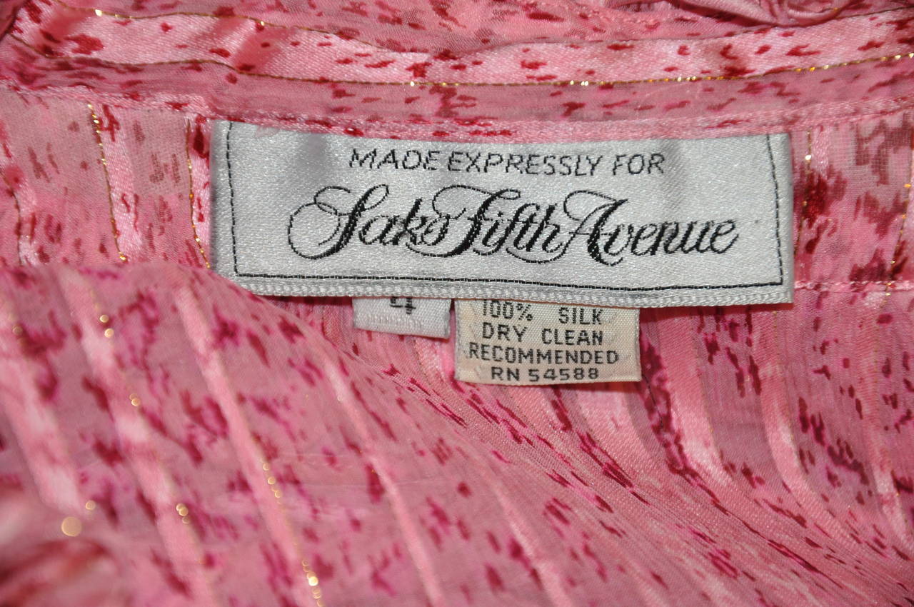 Pink Saks Fifth Avenue Silk with Silk chiffon Stripe Ruffle Dress For Sale