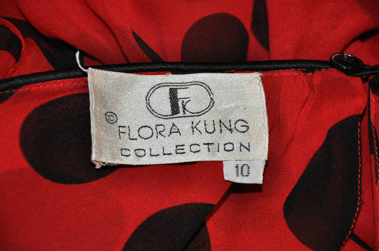 Flora Kung: blusa a doppio strato in chiffon di seta e crepe de chine rosso e nero In condizioni buone in vendita a New York, NY