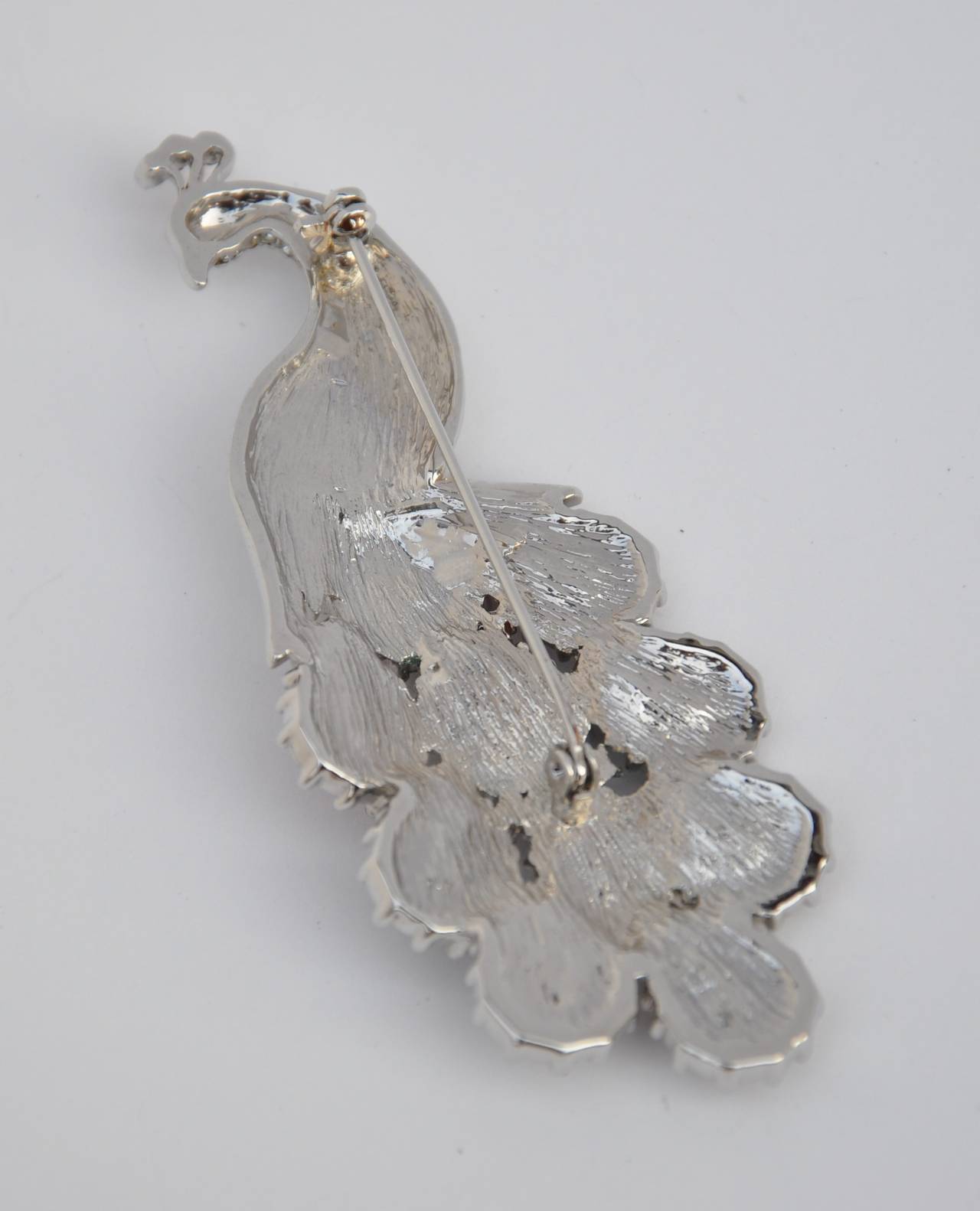 Huge Multi-Color Rhinestone with Silver Hardware "Peacock" Brooch