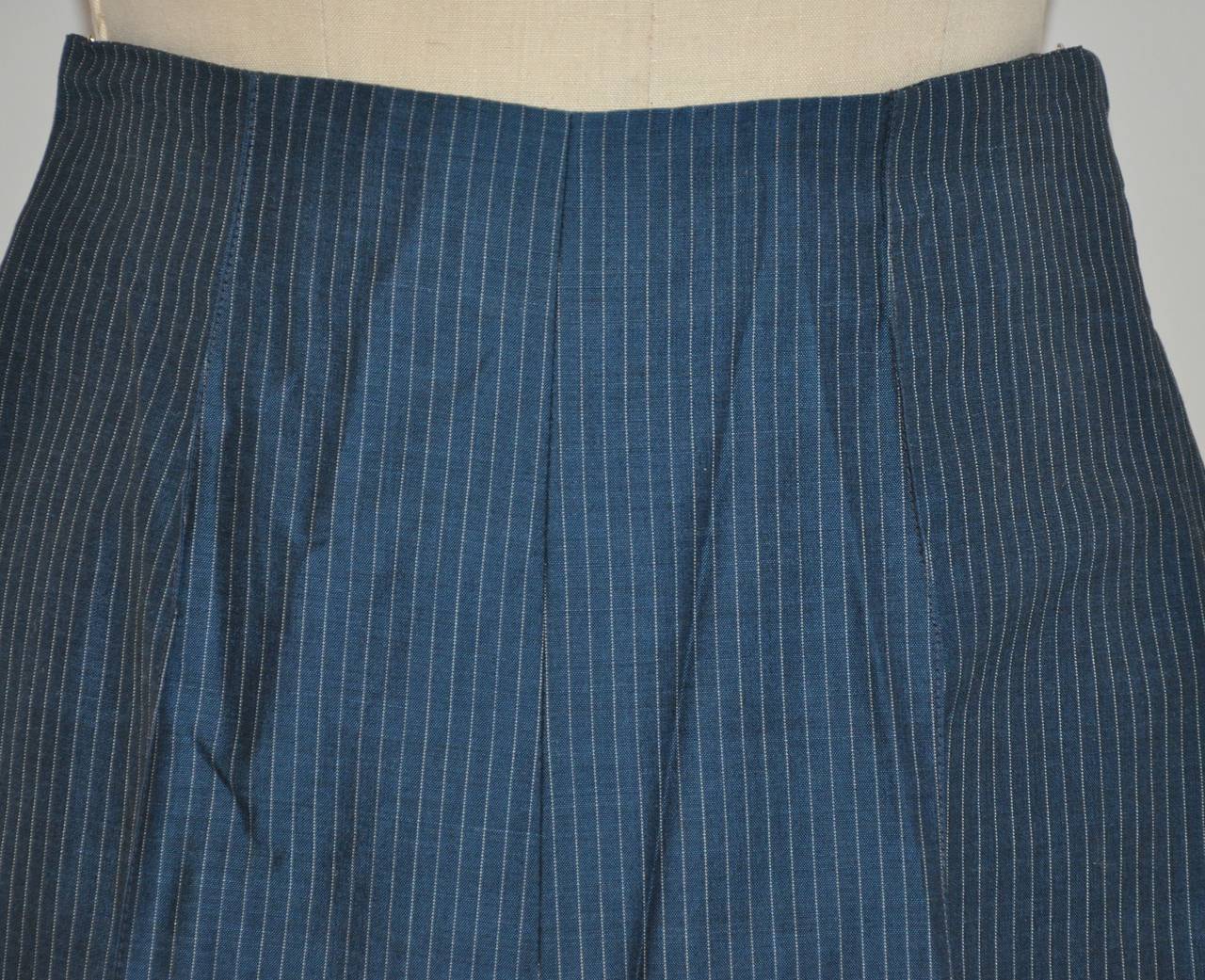 blue pinstripe trousers