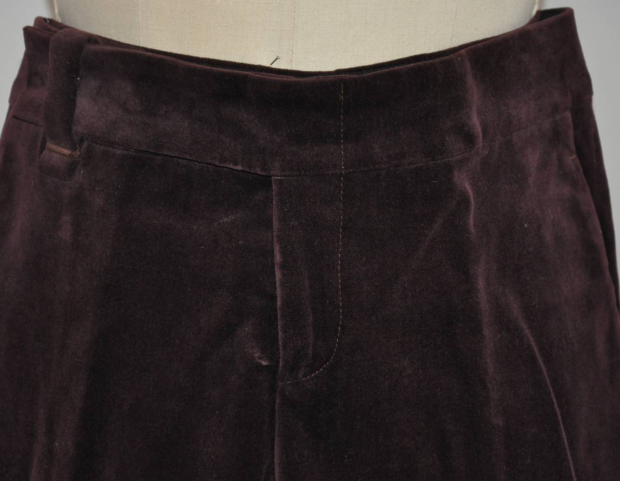 Gucci deep plum cotton brush velour trousers measures 31