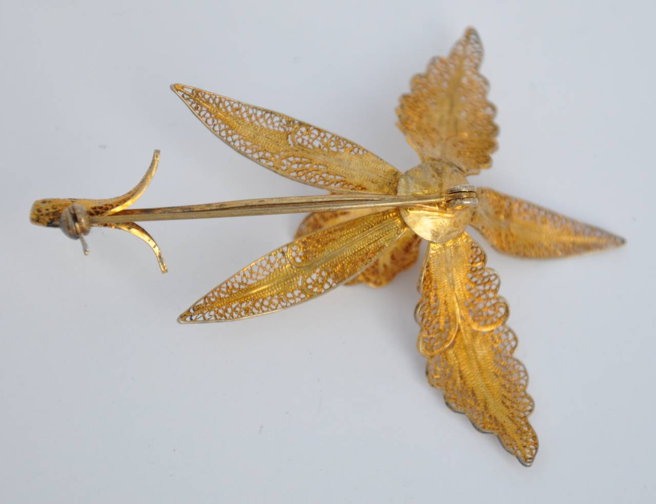 Huge Gilded Gold Filigree Detailing "Orchid" Brooch