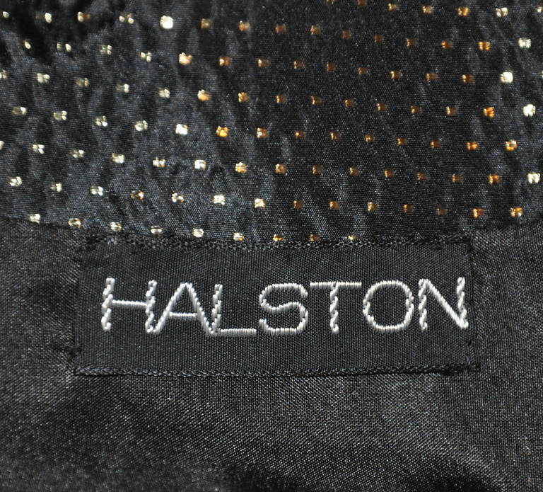 Halston Black with Metallic Gold Polka Dot Silk Evening Jacket In Excellent Condition In New York, NY