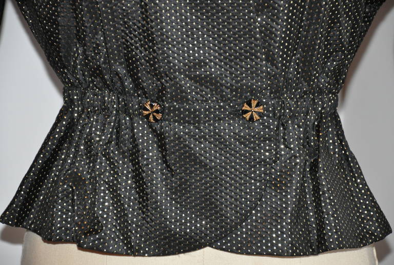 Women's Halston Black with Metallic Gold Polka Dot Silk Evening Jacket