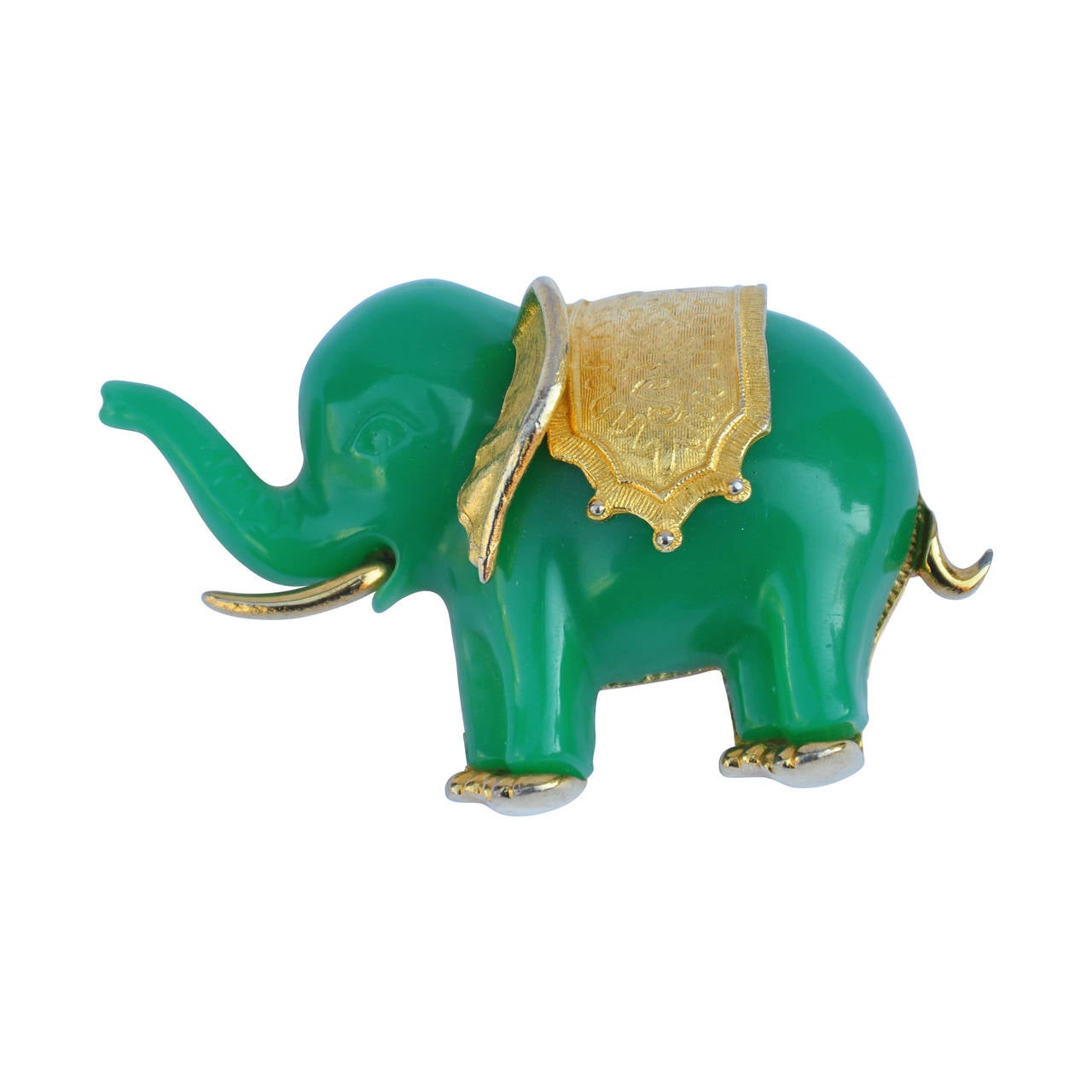 Huge Jadeite Resin with Gold "Elephant" Brooch & Pendant For Sale