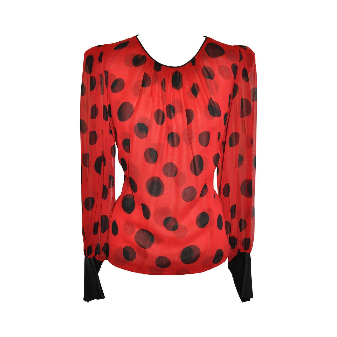 Flora Kung Double Layer Red & Black Silk Chiffon and Crepe de Chine Blouse