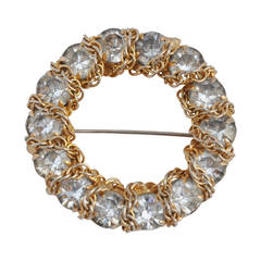 Bold Gilded Gold "Chain-Link" with Rhinestone Brooch