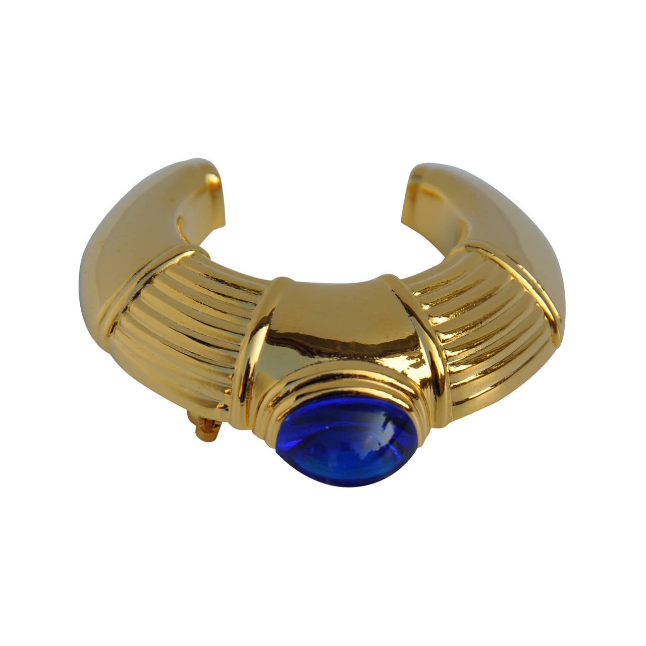 Boucheron Signature Gilded Gold Vermeil with "Lapis" Brooch For Sale