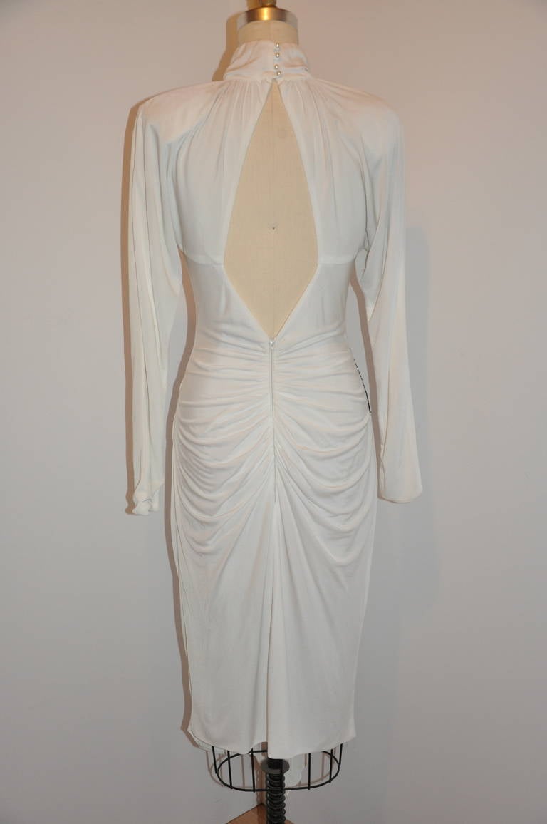 Casadei White Jersey with Accented Beading Cocktail Dress