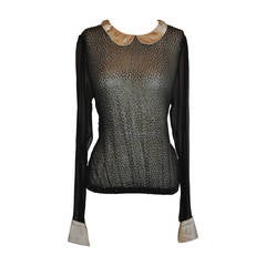 Black Silk Chiffon with Painted Semi-Petal Sheer Top 6