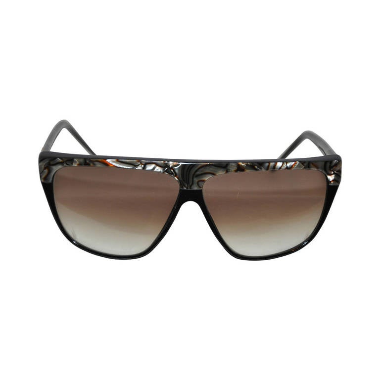 Laura Biagiotti Black Lucite with Mother-of-Pearl Accent Sunglasses