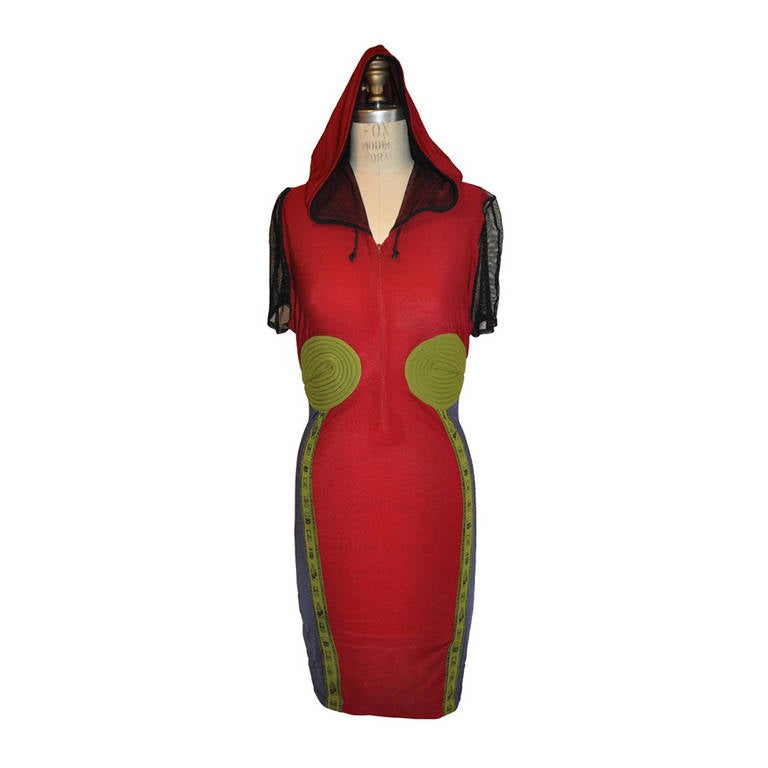 Calugi E. Giannelli Multi-Color Abstract Padded Zipper Hooded Dress For Sale