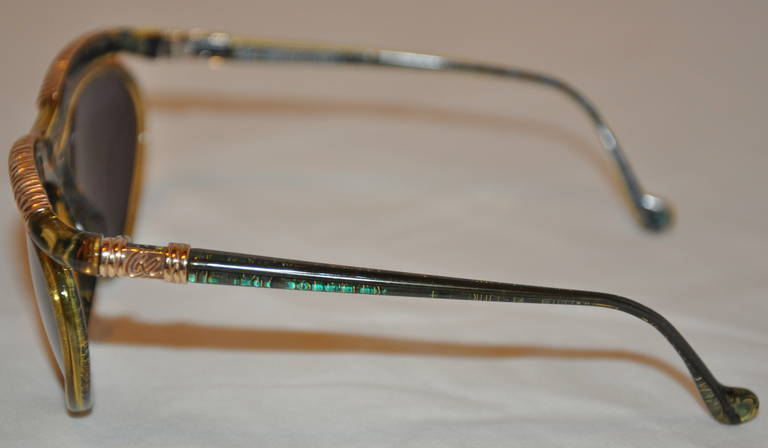 Christian LaCroix Multi-Green & Clear Lucite with Gold Hardware Sunglasses In Excellent Condition In New York, NY