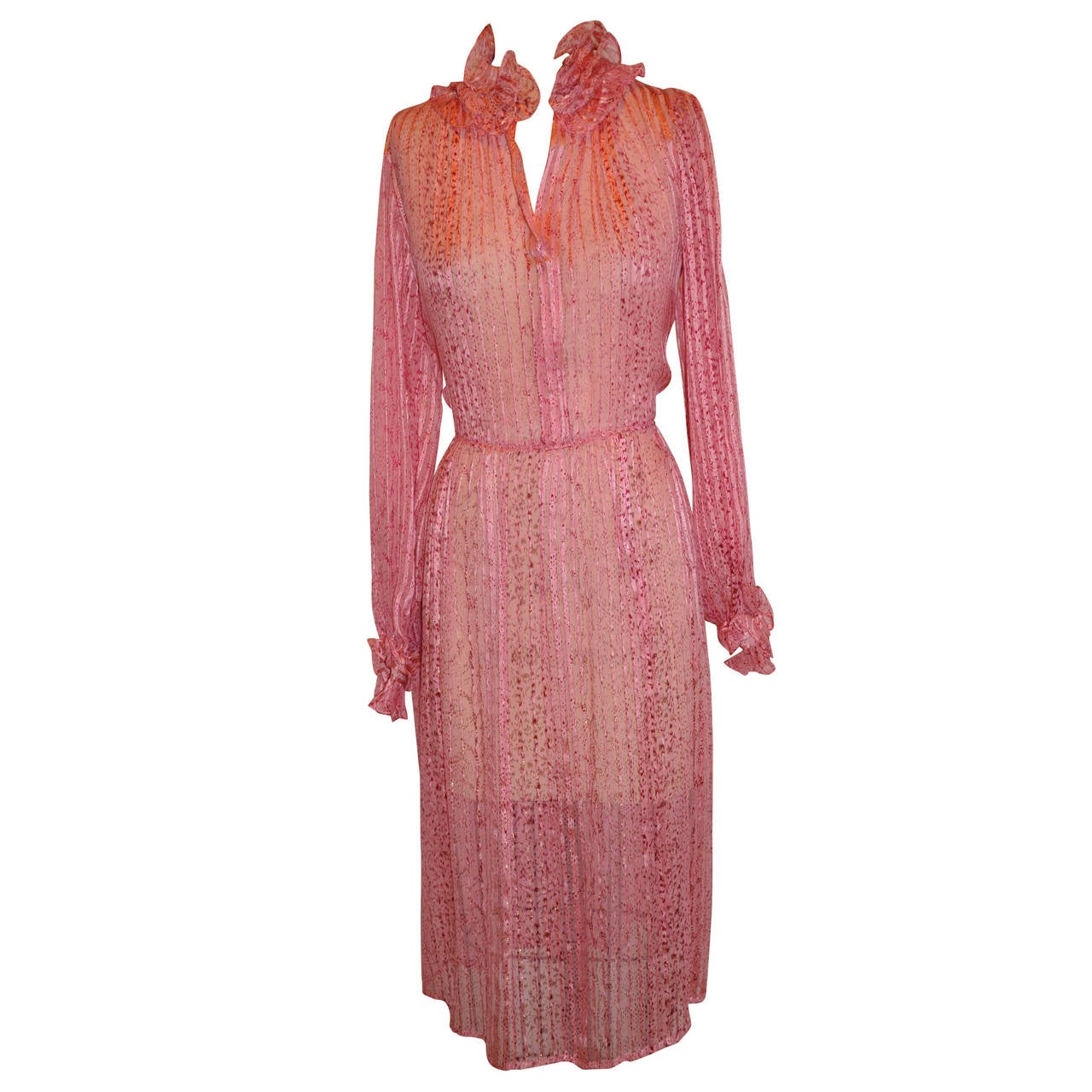 Saks Fifth Avenue Silk with Silk chiffon Stripe Ruffle Dress For Sale