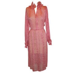 Vintage Saks Fifth Avenue Silk with Silk chiffon Stripe Ruffle Dress