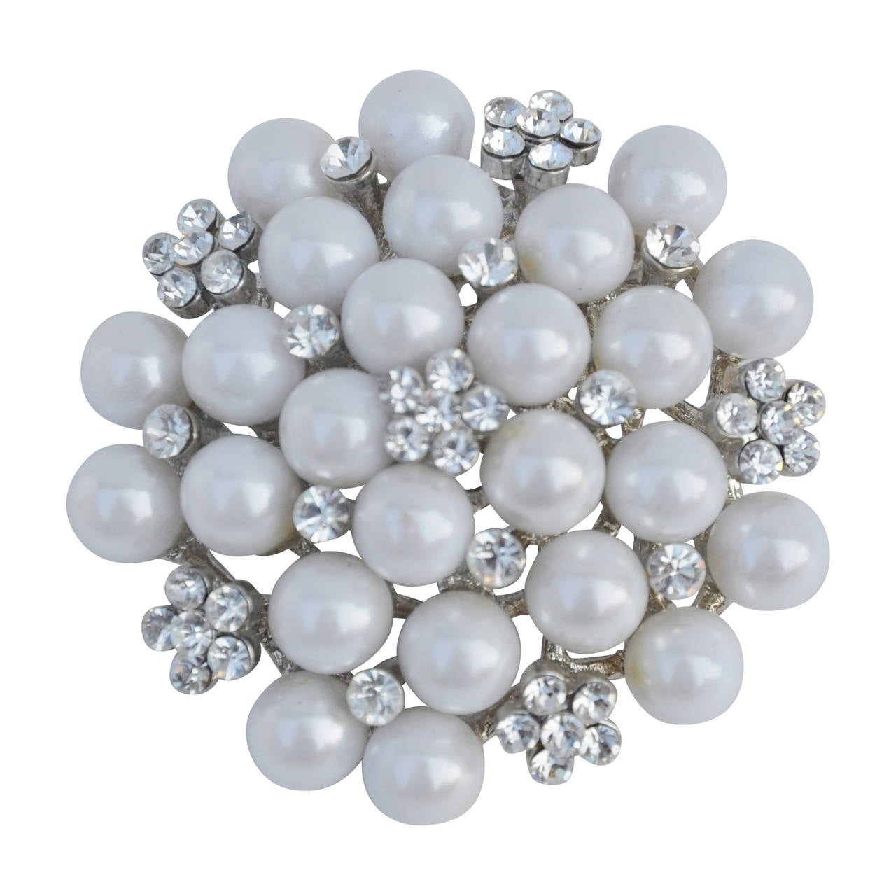 Large Multi-Rhinestones with Pearls Brooch For Sale