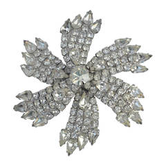 Magnificent Huge Silver with Multi-Size Rhinestones "Starburst" Brooch