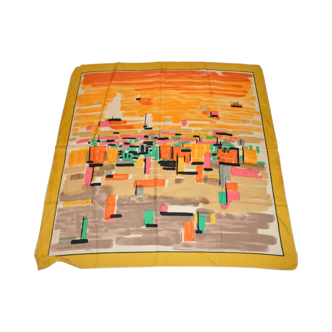 Pierre Cardin Multi-Color Bold Abstract Silk Scarf For Sale