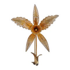 Grande broche « Orchid » en or doré avec détails en filigrane