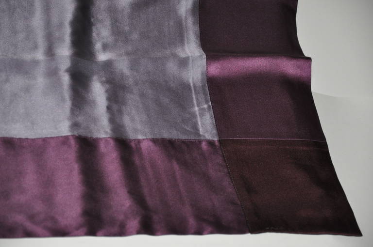 Gray Huge Violet with Plum Silk Crepe de Chine Borders Scarf
