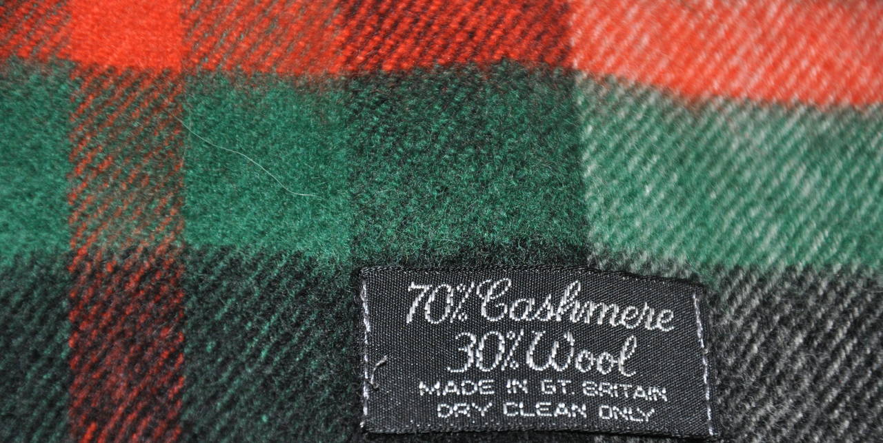 Black Large 70% Cashmere 30% Wool Multi-Color Plaid with Fringe Scarf
