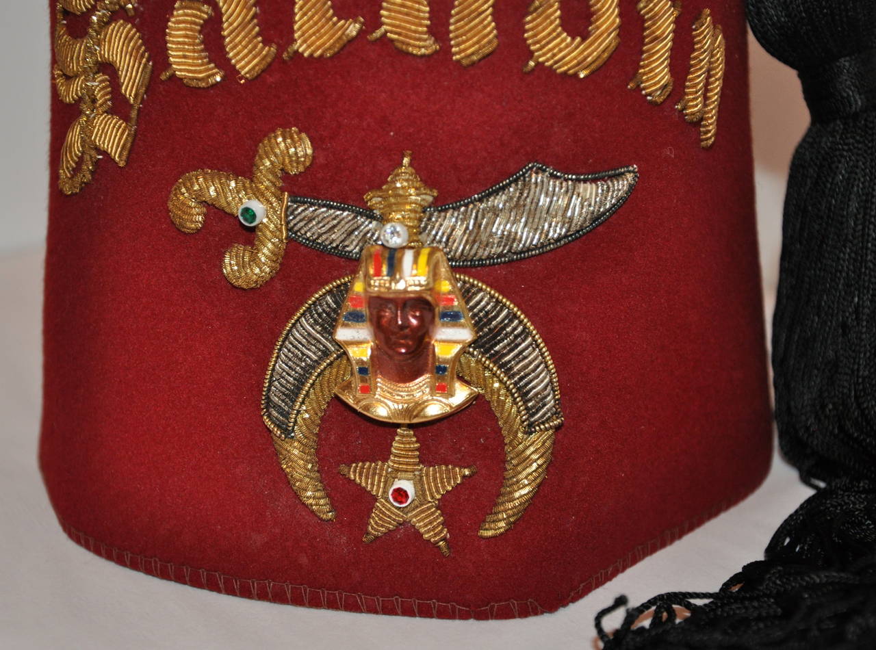 Masonic hat made by Gadol, orginally located at 242 West 27th Street in New York City during the 60s thru mid-80s used hand-done and detailed hand-embroidered with gold and silver threads. 
   The circumference measures 21 1/2