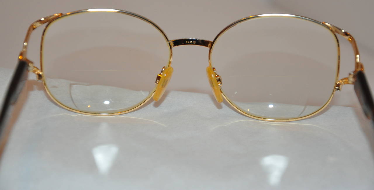 Brown Yves Saint Laurent Gilded Gold Hardware with Tortoise Shell Eyeglasses For Sale