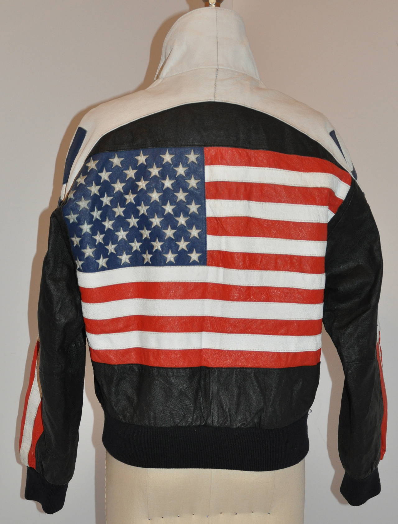 Michal Hoban "USA" Red, White and Blue Women's Leather Bomber Jacket