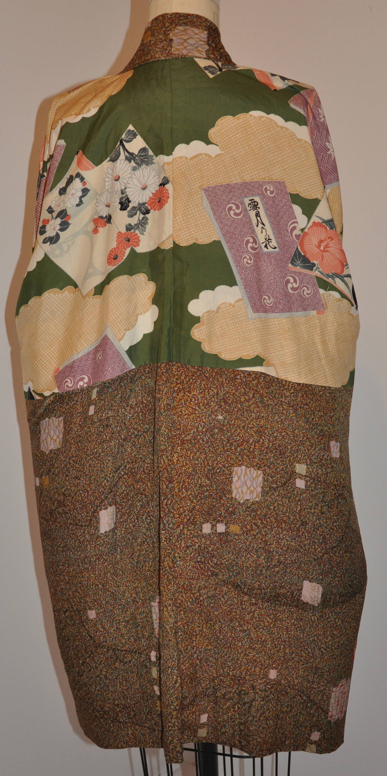 Brown Multi-Color Fully Lined Japanese Silk Kimono Jacket