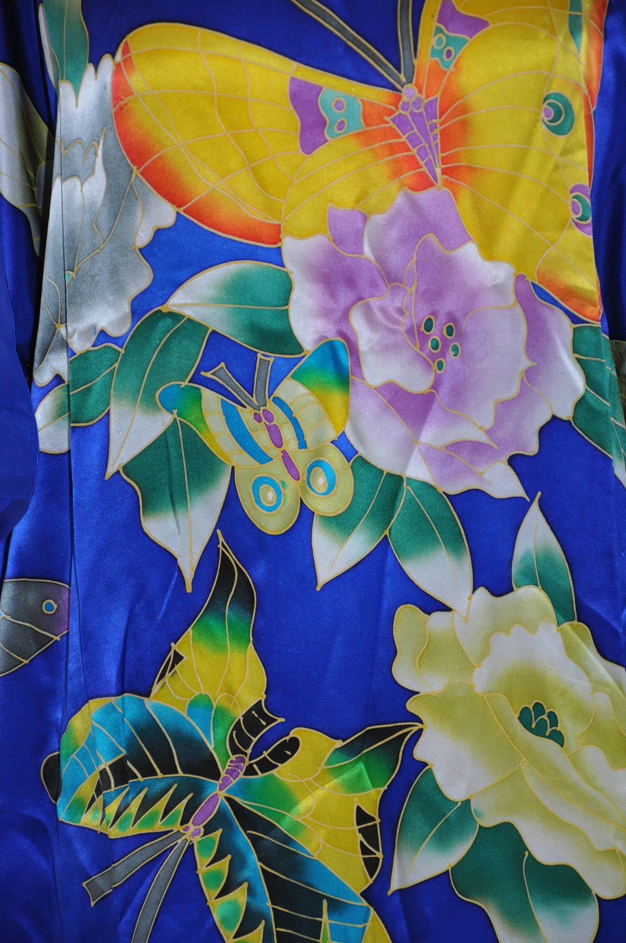 Bold Blue "Floral Butterflies" Print Silk Tunic