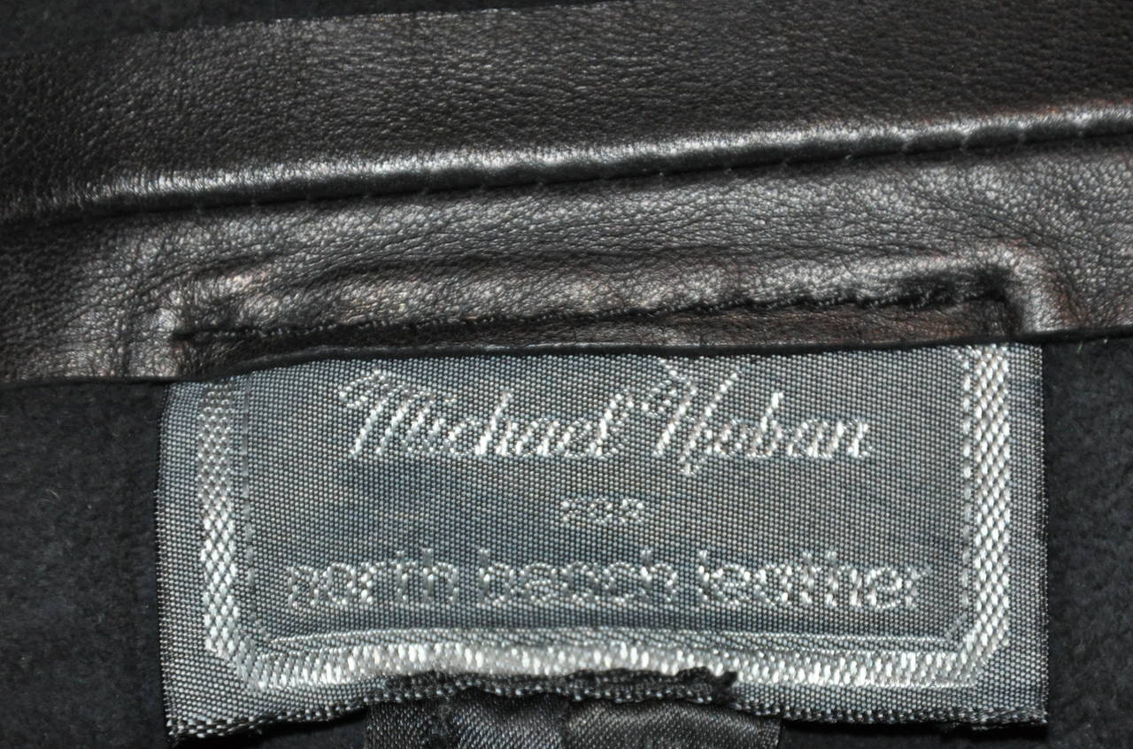 Noir Michael Hoban for North Beach - Robe moulante en cuir d'agneau noir avec soutien-gorge en vente