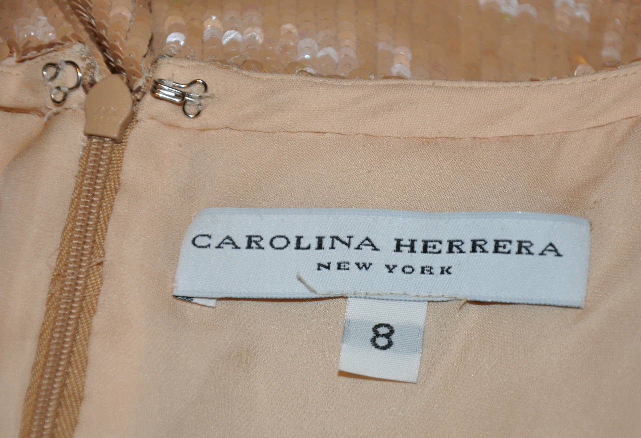Carolina Herrera Beige Micro Sequin with Silk Chiffon Form-Fitting Cocktail Gown