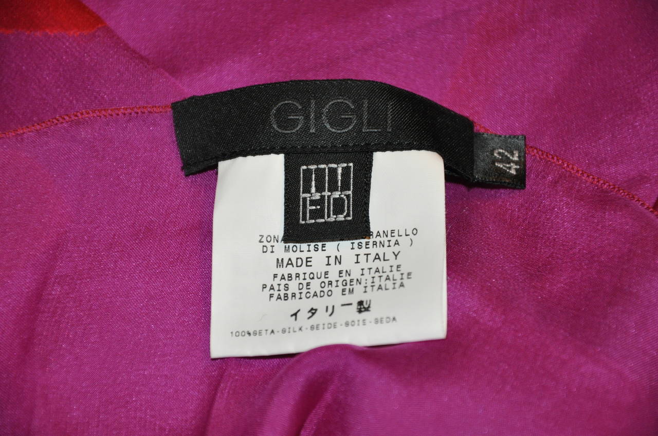 Gigli's huge fuchsia with red roses silk chiffon scarf measures 56