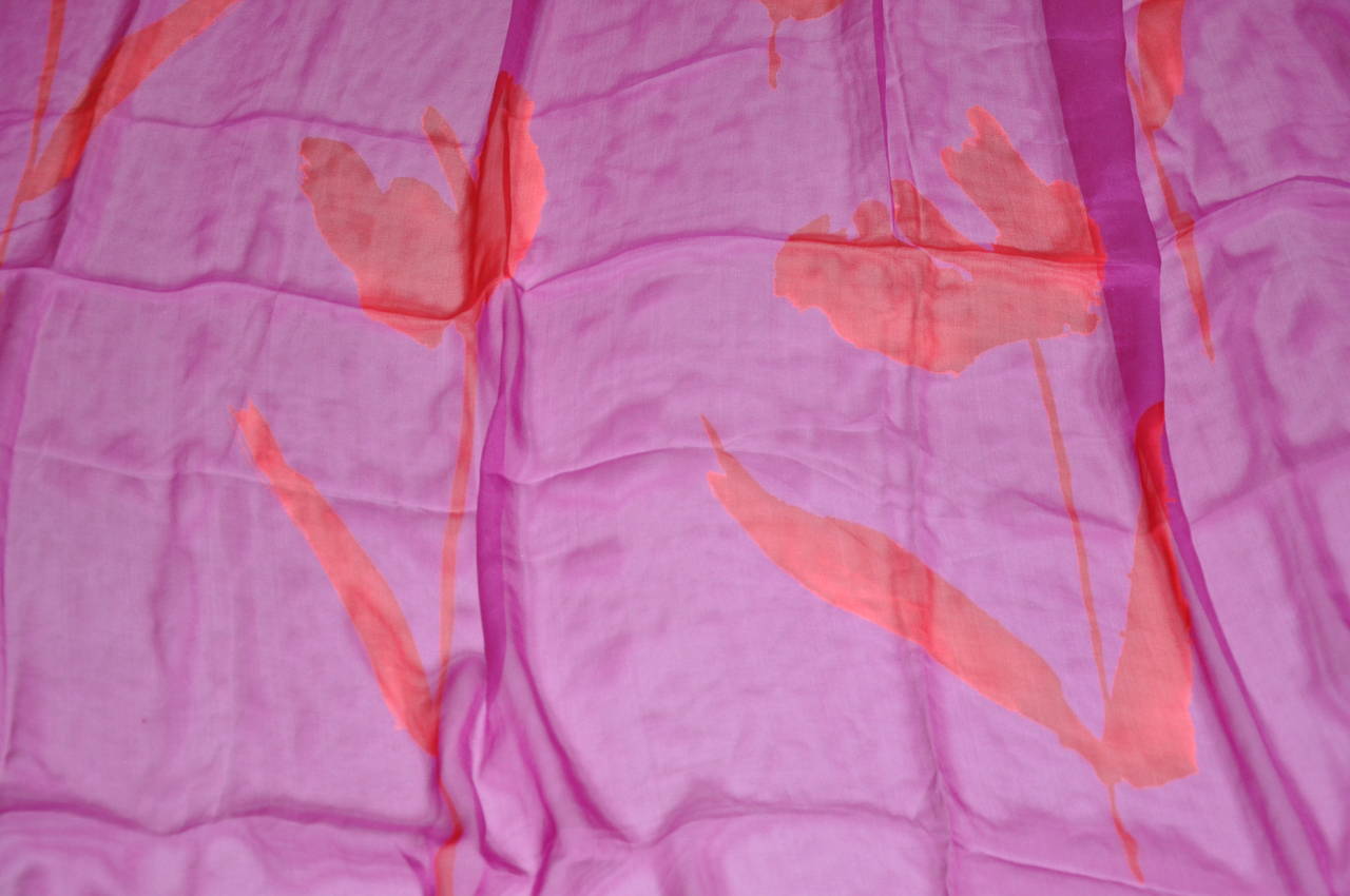 Huge Gigli Fuchsia Chiffon with Red Roses Silk Chiffon Scarf In Excellent Condition For Sale In New York, NY