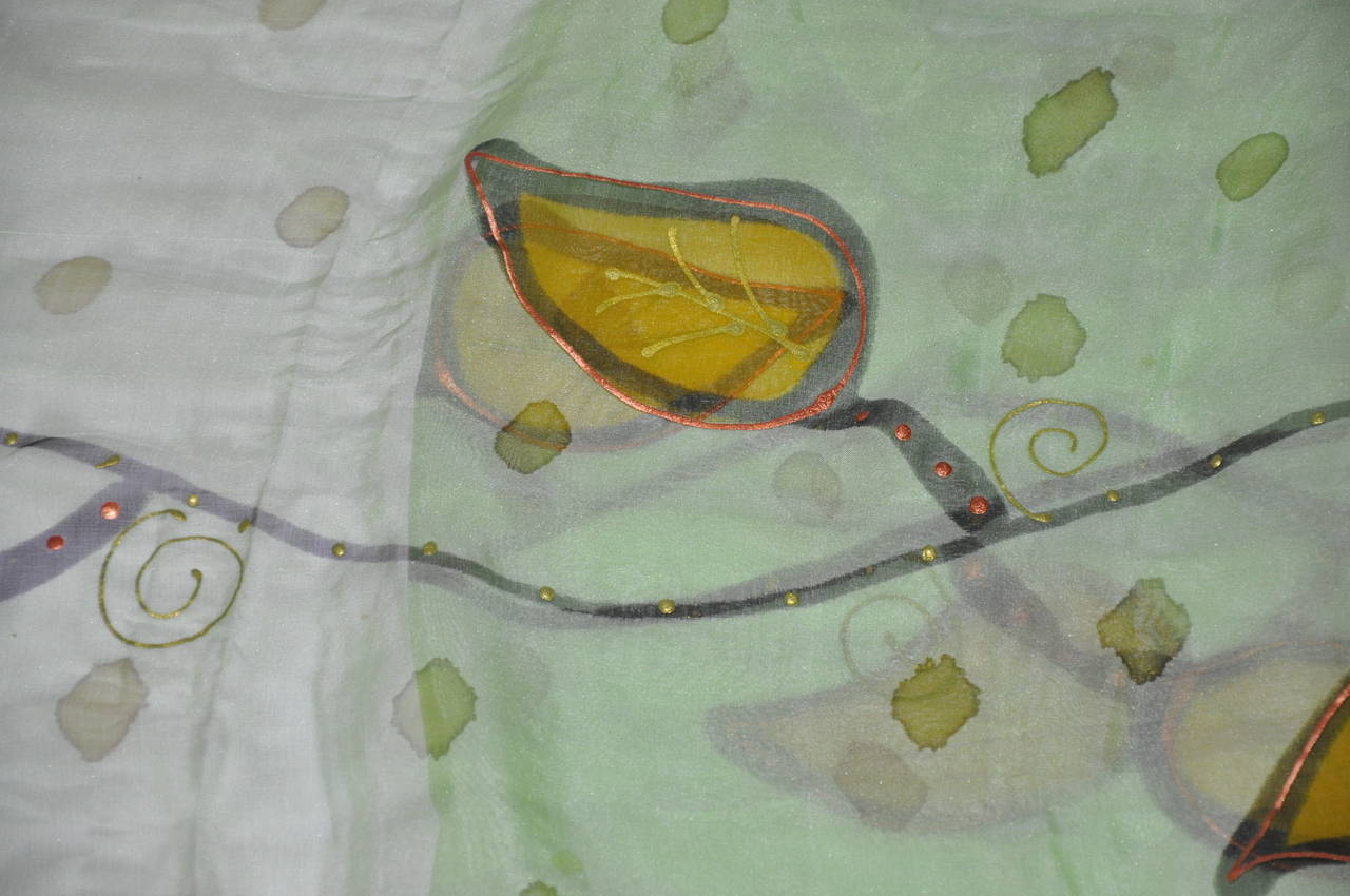 M.O. Hand-Dyed / Hand-Painted Lime-Green Silk Chiffon Scarf