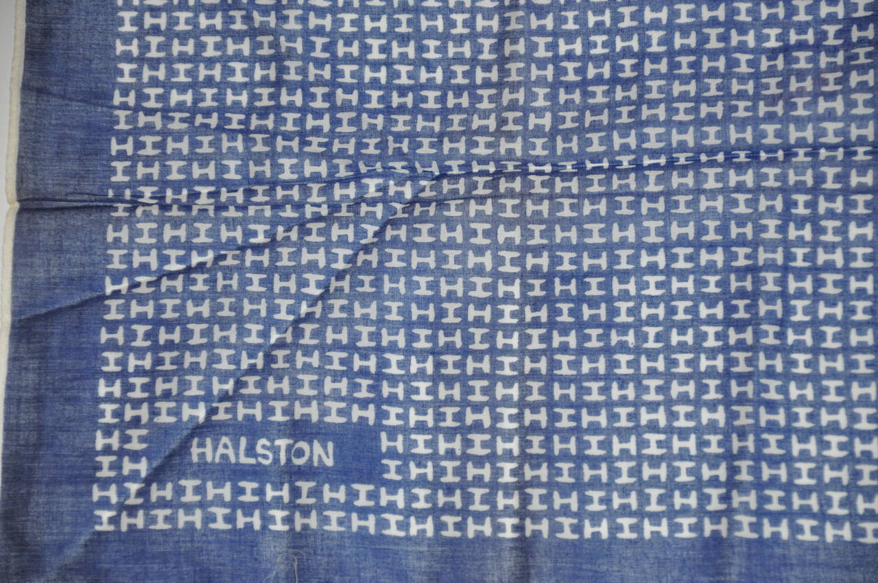 Halston navy & white cotton scarf from Italy measures 26