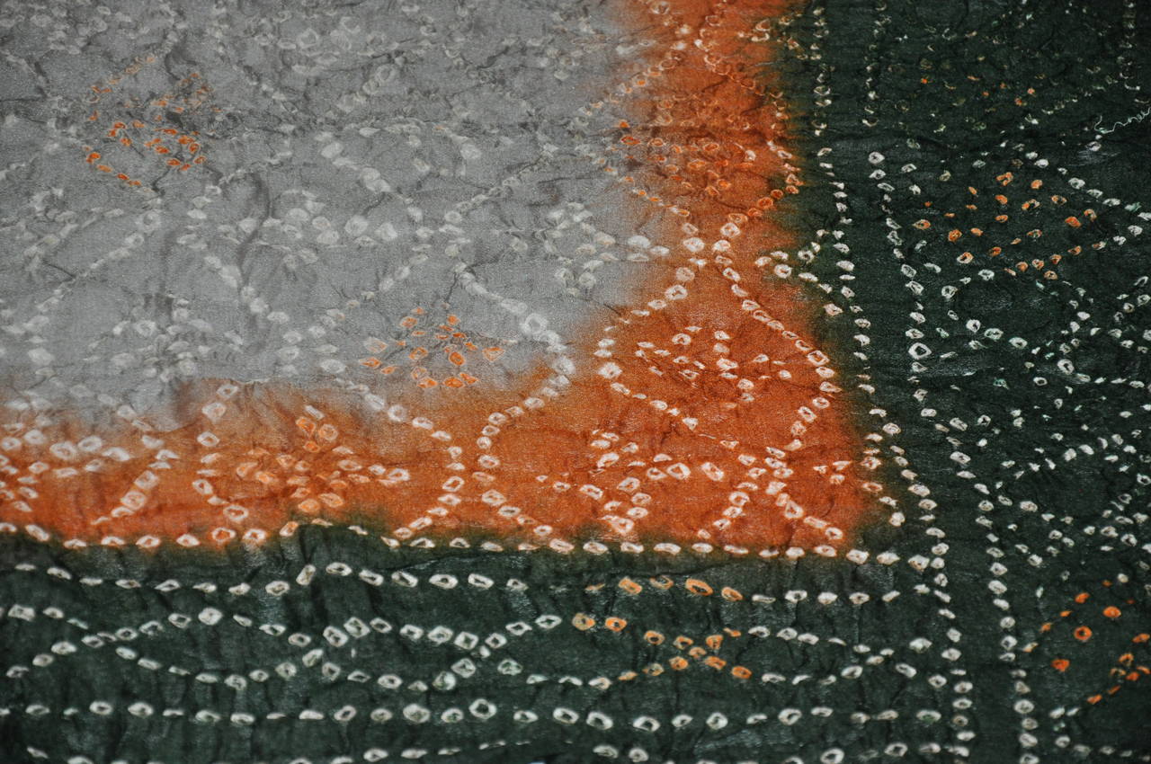 Huge Hand-Dyed Forest-Green with Multi-Colors Silk Scarf