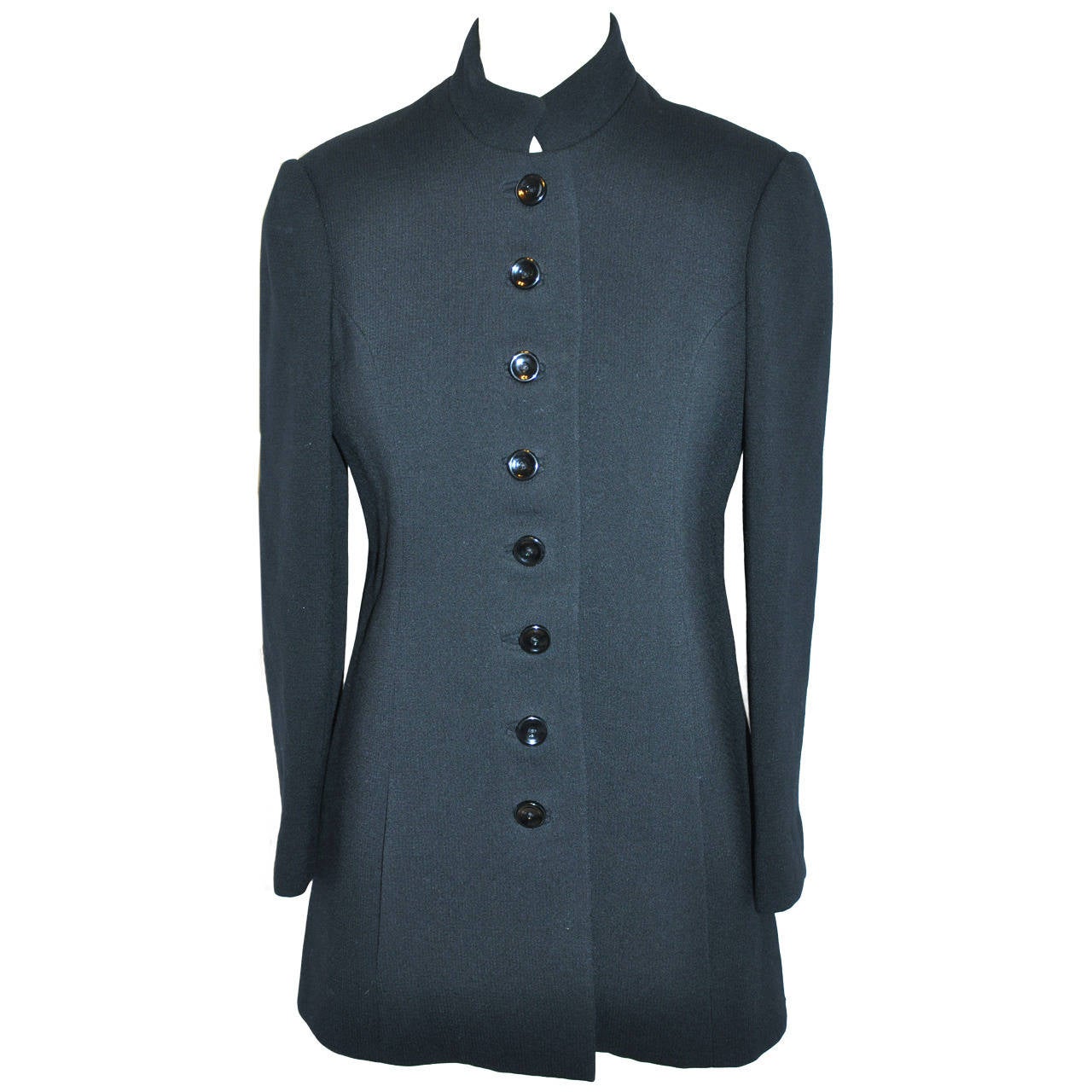 Custom Fully Lined Black Wool Crepe 8-Button Fitted Jacket