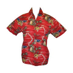 Vintage Hilo Hattie's 'Made in Hawaii" Red "Surfboards" Men's Hawaiian Shirt