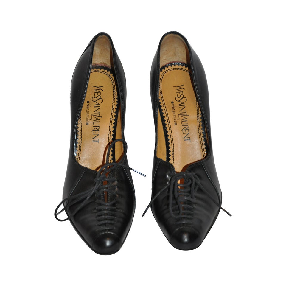 Yves Saint Laurent "Rive Gauche" Black "Lace Up" Detailed Pumps